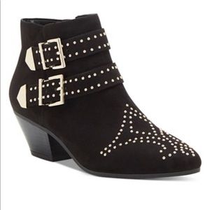 Western Inspired Suede Silver Stud Buckle Bootie